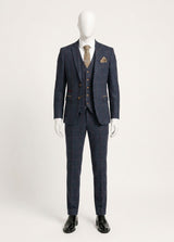 Costum bărbătesc din tweed cu model herringbone, 3 piese, bleumarin, în carouri roșii, stil vintage, anii 1920, croială croită