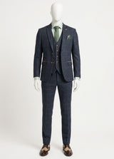 Costum bărbătesc din tweed cu model herringbone, 3 piese, bleumarin, în carouri roșii, stil vintage, anii 1920, croială croită