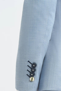 Costum de mireasă bărbătesc de vară, albastru deschis, din in, cu pantaloni bleumarin