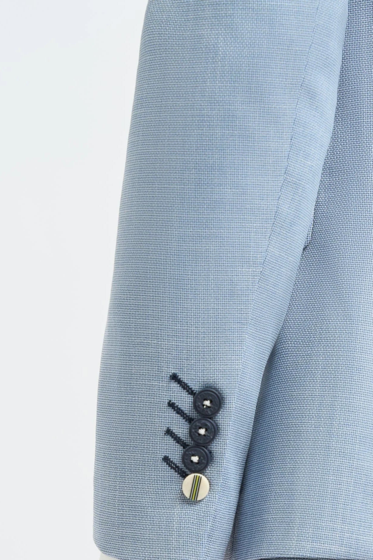 Costum de mireasă bărbătesc de vară, albastru deschis, din in, cu pantaloni bleumarin