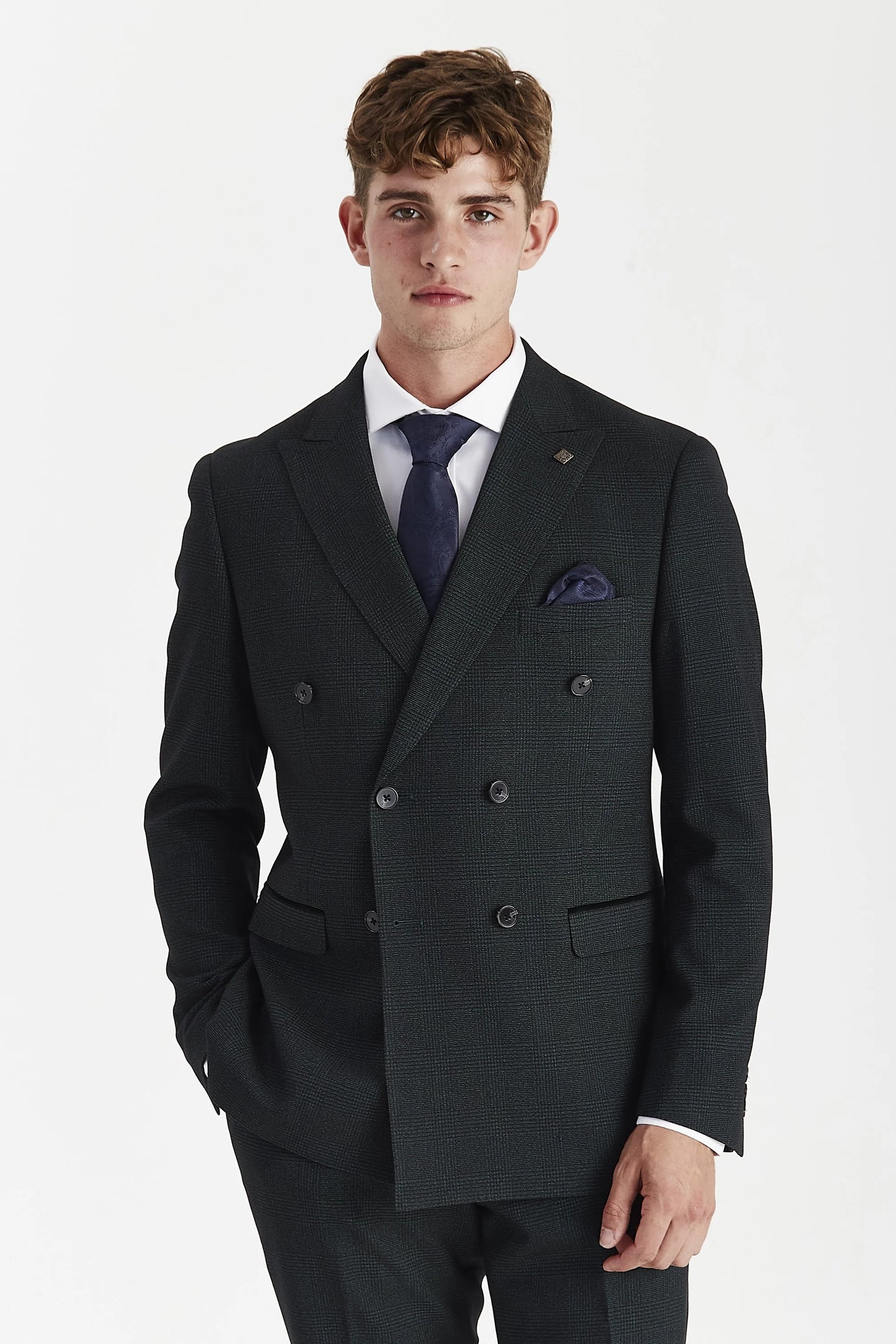 Regent - Costum bărbătesc verde din 2 piese, cu două rânduri de nasturi