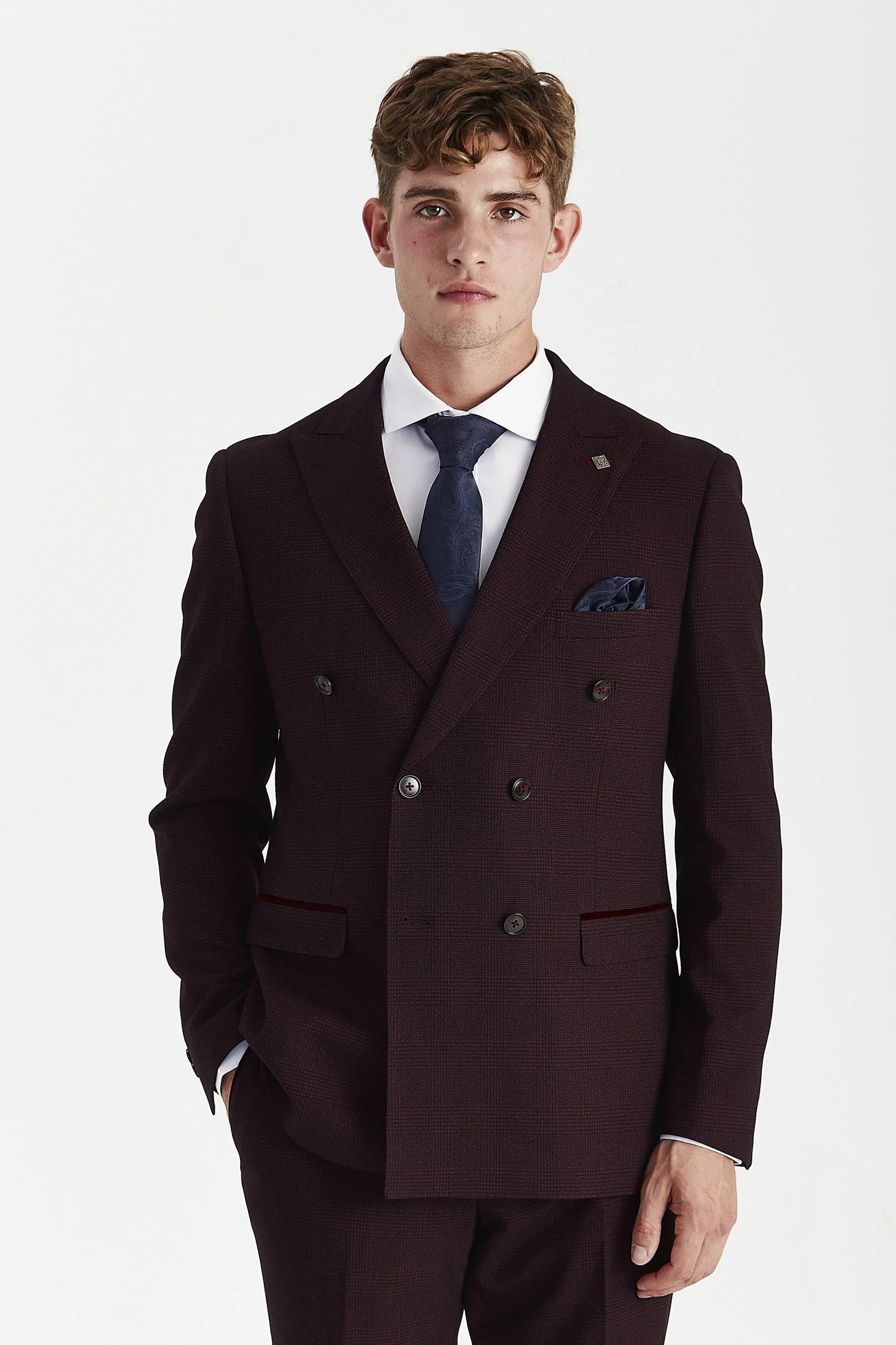 Regent - Costum bărbătesc bordeaux cu două piese, cu două rânduri de nasturi