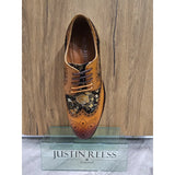 Ross - Men's Floral Print Leather Brown Brogue Shoes