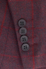 Costum bărbătesc din 3 piese, lână, tweed, culoare prună, vin, carouri, stil Gatsby, anii 1920