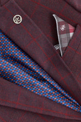 Costum bărbătesc din 3 piese, lână, tweed, culoare prună, vin, carouri, stil Gatsby, anii 1920