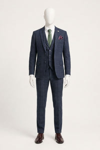 Costum bărbătesc din 3 piese, lână, tweed, bleumarin, maro, în carouri, stil Gatsby, anii 1920