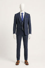 Costum bărbătesc din 3 piese, lână, tweed, bleumarin, maro, în carouri, stil Gatsby, anii 1920