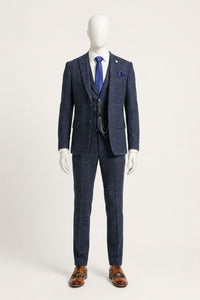 Costum bărbătesc din 3 piese, lână, tweed, bleumarin, maro, în carouri, stil Gatsby, anii 1920