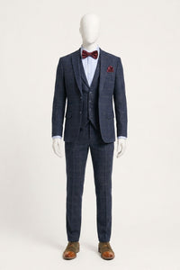 Costum bărbătesc din 3 piese, lână, tweed, bleumarin, maro, în carouri, stil Gatsby, anii 1920