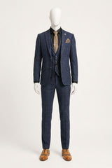 Costum bărbătesc din 3 piese, lână, tweed, bleumarin, maro, în carouri, stil Gatsby, anii 1920