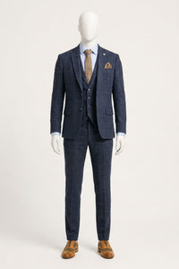 Costum bărbătesc din 3 piese, lână, tweed, bleumarin, maro, în carouri, stil Gatsby, anii 1920
