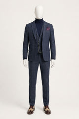 Costum bărbătesc din 3 piese, lână, tweed, bleumarin, maro, în carouri, stil Gatsby, anii 1920