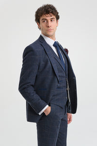 Costum bărbătesc din 3 piese, lână, tweed, bleumarin, maro, în carouri, stil Gatsby, anii 1920