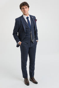 Costum bărbătesc din 3 piese, lână, tweed, bleumarin, maro, în carouri, stil Gatsby, anii 1920