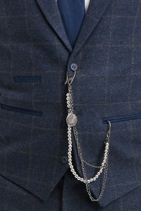 Costum bărbătesc din 3 piese, lână, tweed, bleumarin, maro, în carouri, stil Gatsby, anii 1920