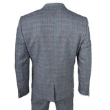 Costum bărbătesc din 3 piese, lână, tweed, albastru deschis, gri, carouri