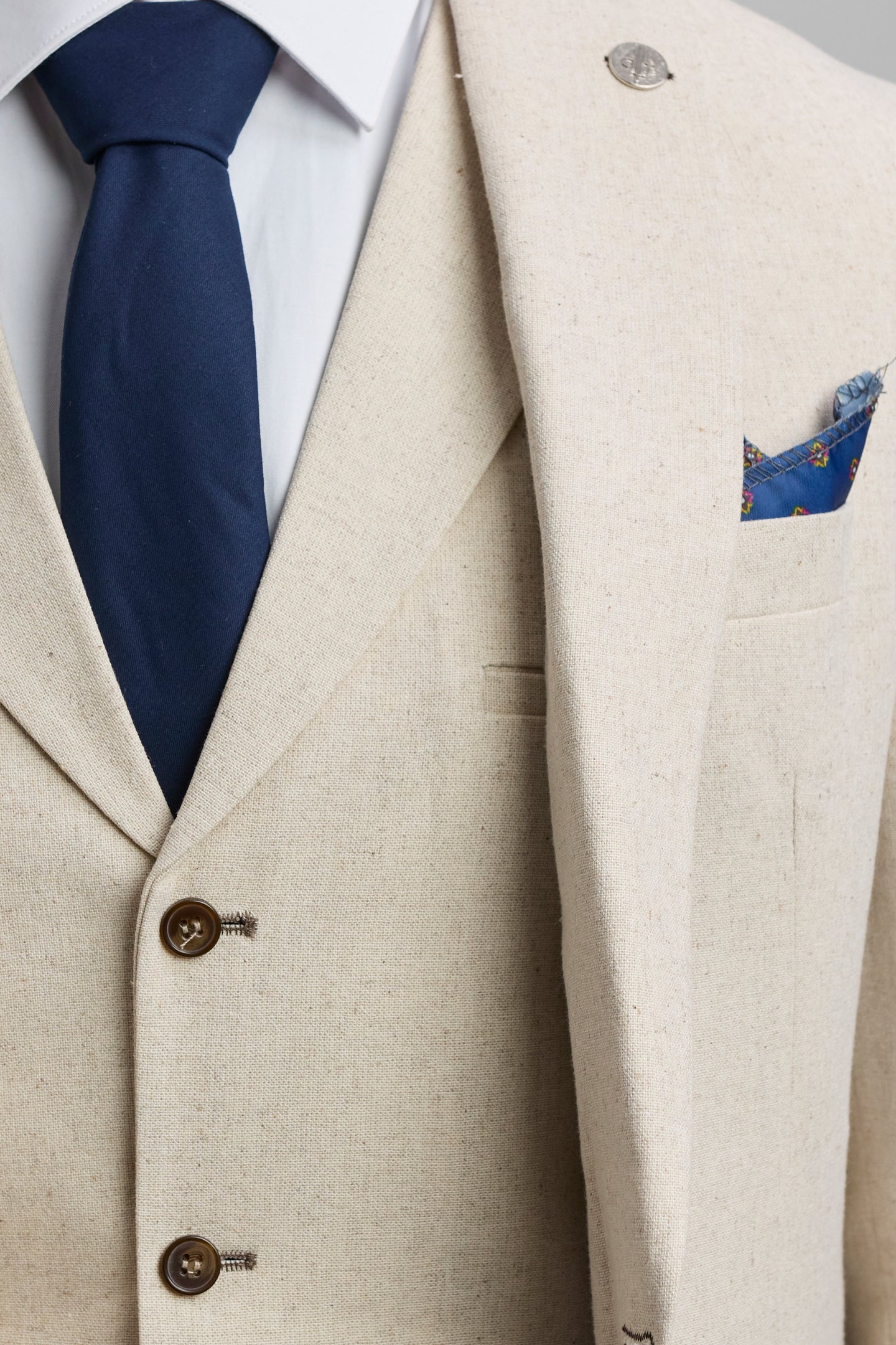 Costum de mireasă de vară pentru bărbați, bej, din in, format din 3 piese, TP-21