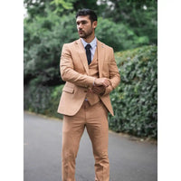 TP-23 - Costum de mireasă de vară pentru bărbați, din in, culoare camel, din 3 piese