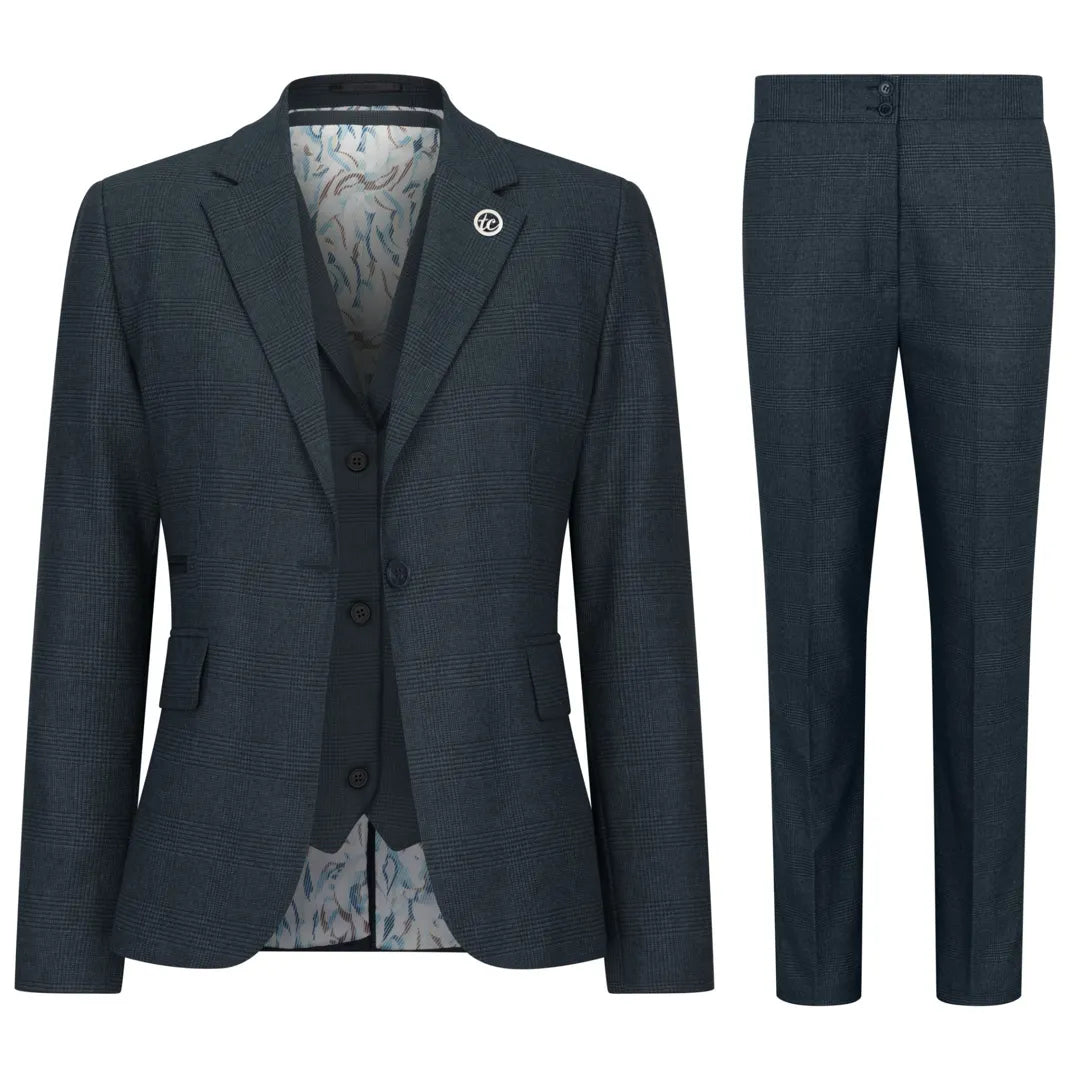 TPW53 - Costum verde de damă din 3 piese, model Prince Of Wales, în carouri