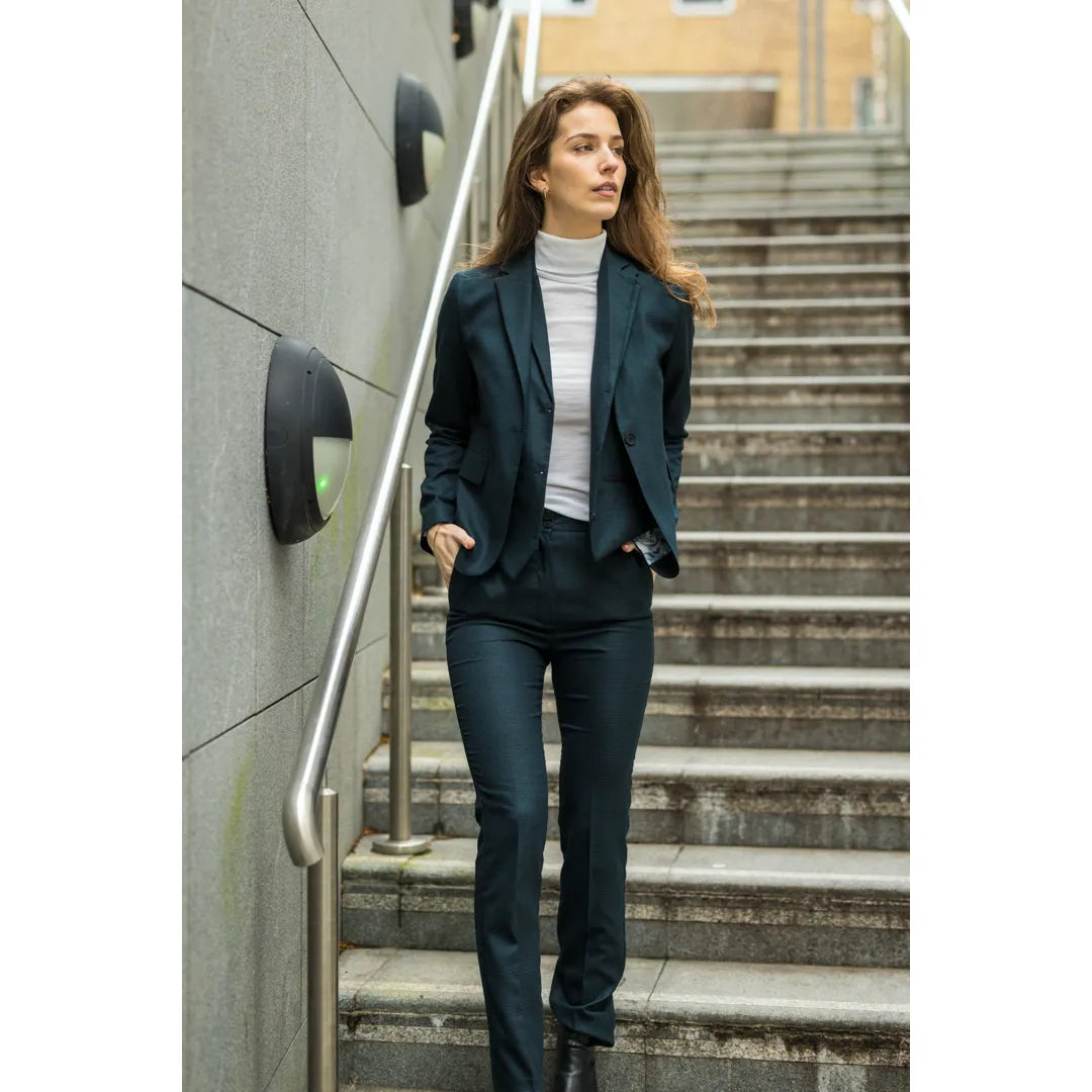 TPW53 - Costum verde de damă din 3 piese, model Prince Of Wales, în carouri