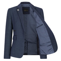 TPW-AK-04 - Costum bleumarin pentru femei, 3 piese, model herringbone, din tweed