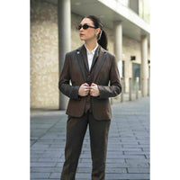 TPW-AK-06 - Costum maro din 3 piese din tweed cu model herringbone pentru femei