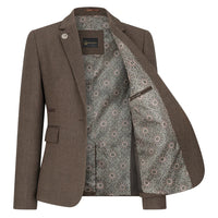 TPW-AK-06 - Costum maro din 3 piese din tweed cu model herringbone pentru femei