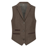 TPW-AK-06 - Costum maro din 3 piese din tweed cu model herringbone pentru femei