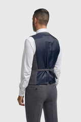 Thomas - Costum bărbătesc bleumarin din 3 piese din amestec de lână și tweed