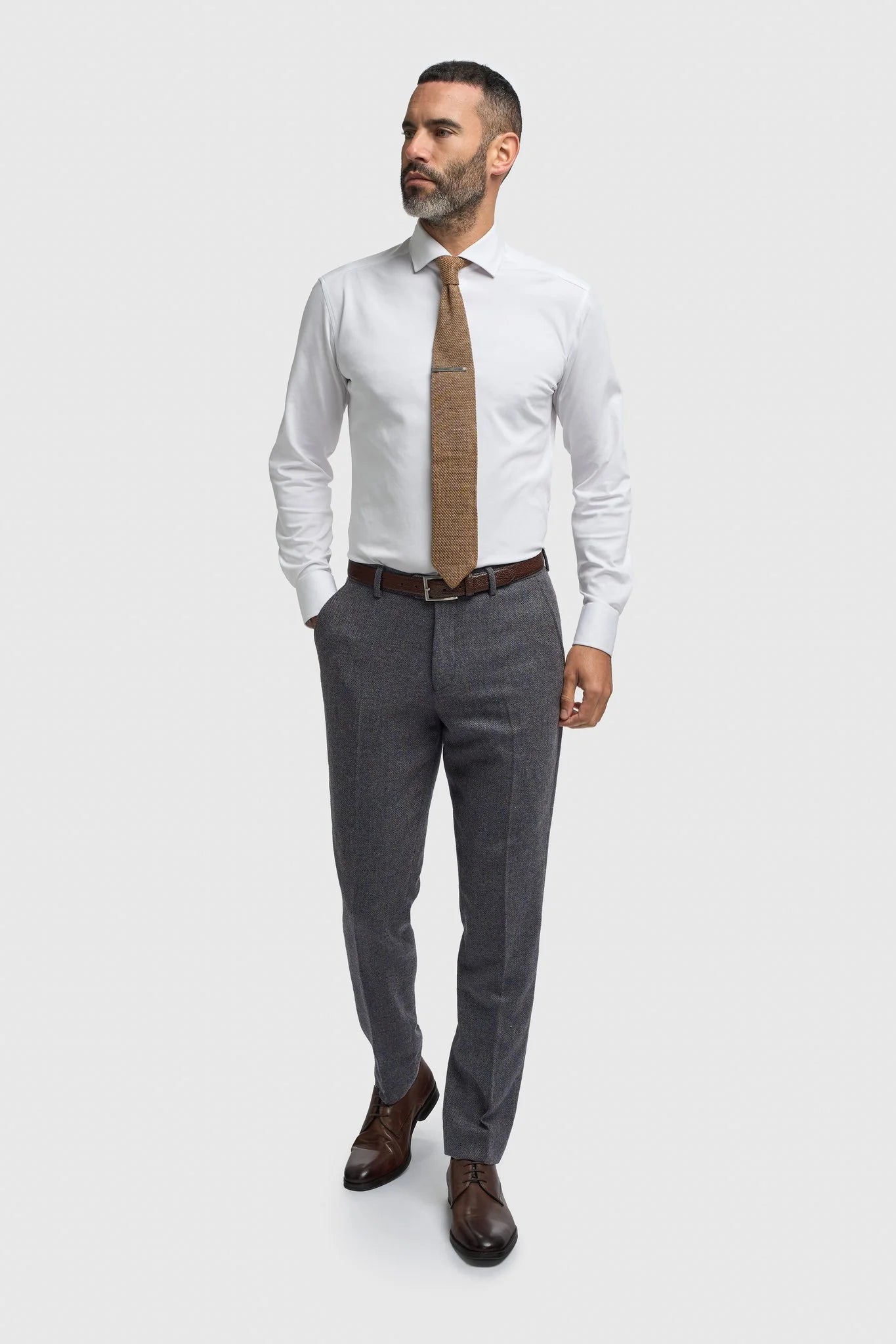 Thomas - Costum bărbătesc bleumarin din 3 piese din amestec de lână și tweed