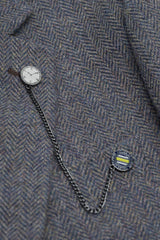 Thomas - Costum bărbătesc bleumarin din 3 piese din amestec de lână și tweed