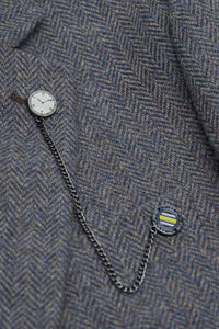 Thomas - Costum bărbătesc bleumarin din 3 piese din amestec de lână și tweed