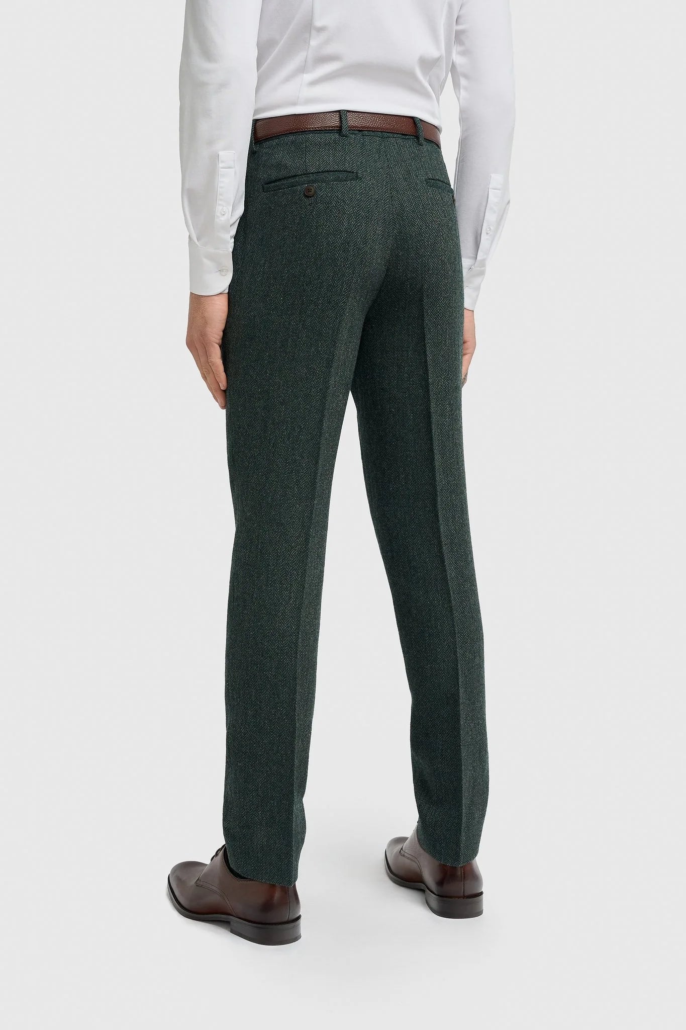 Thomas - Costum verde măsliniu din 3 piese din amestec de lână și tweed