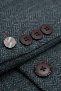 Thomas - Costum verde măsliniu din 3 piese din amestec de lână și tweed