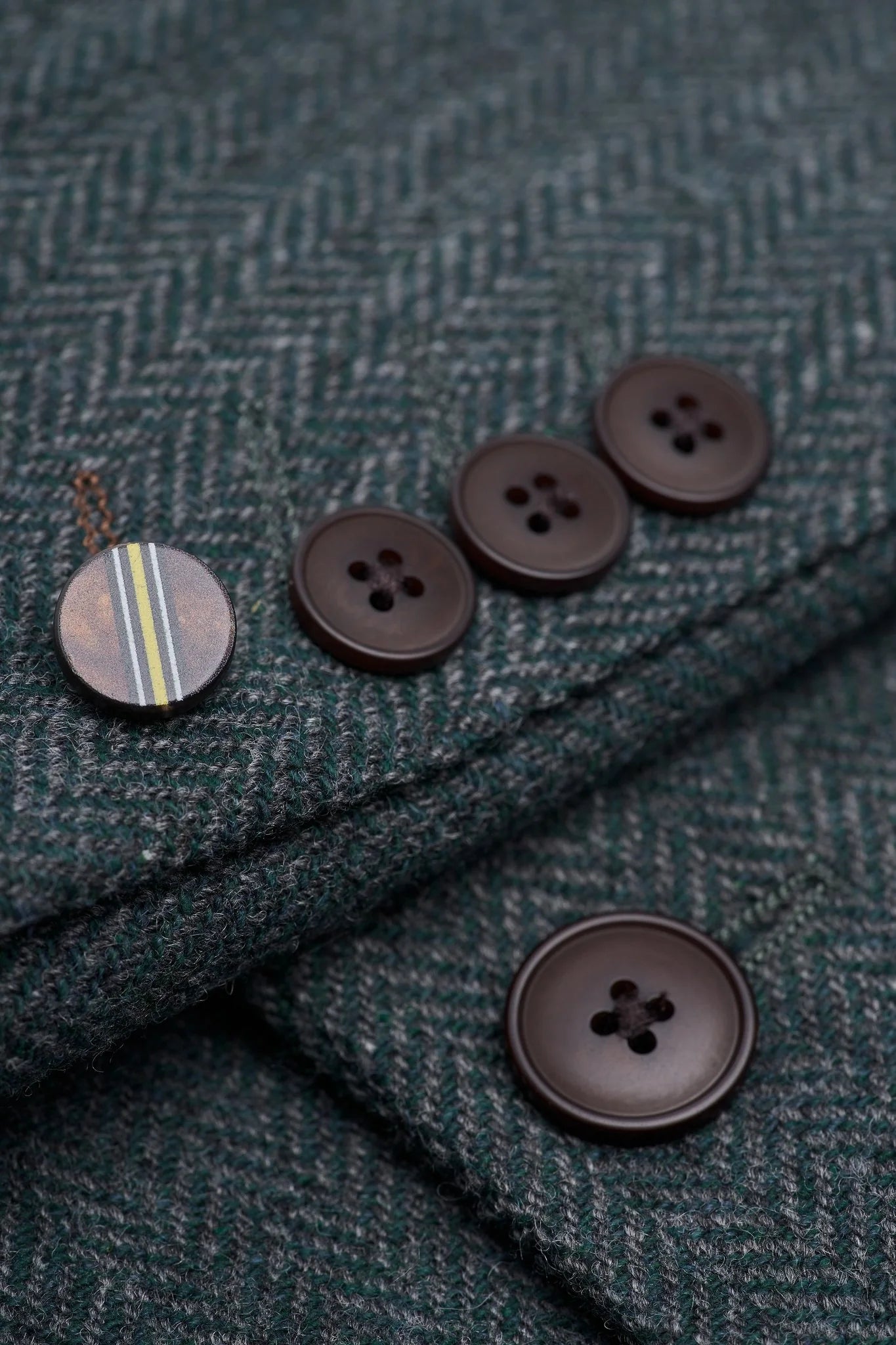 Thomas - Costum verde măsliniu din 3 piese din amestec de lână și tweed