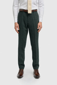 Thomas - Costum verde măsliniu din 3 piese din amestec de lână și tweed