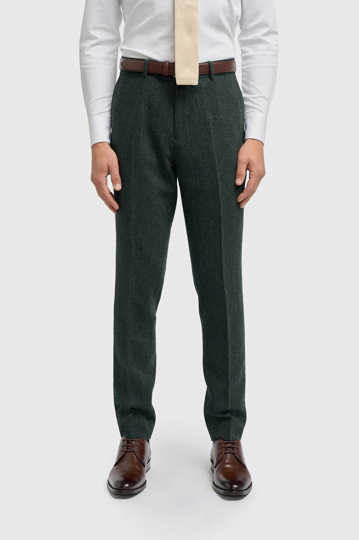 Thomas - Costum verde măsliniu din 3 piese din amestec de lână și tweed