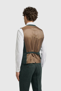 Thomas - Costum verde măsliniu din 3 piese din amestec de lână și tweed