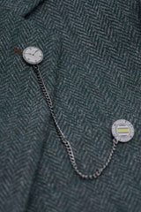 Thomas - Costum verde măsliniu din 3 piese din amestec de lână și tweed