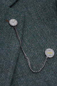 Thomas - Costum verde măsliniu din 3 piese din amestec de lână și tweed