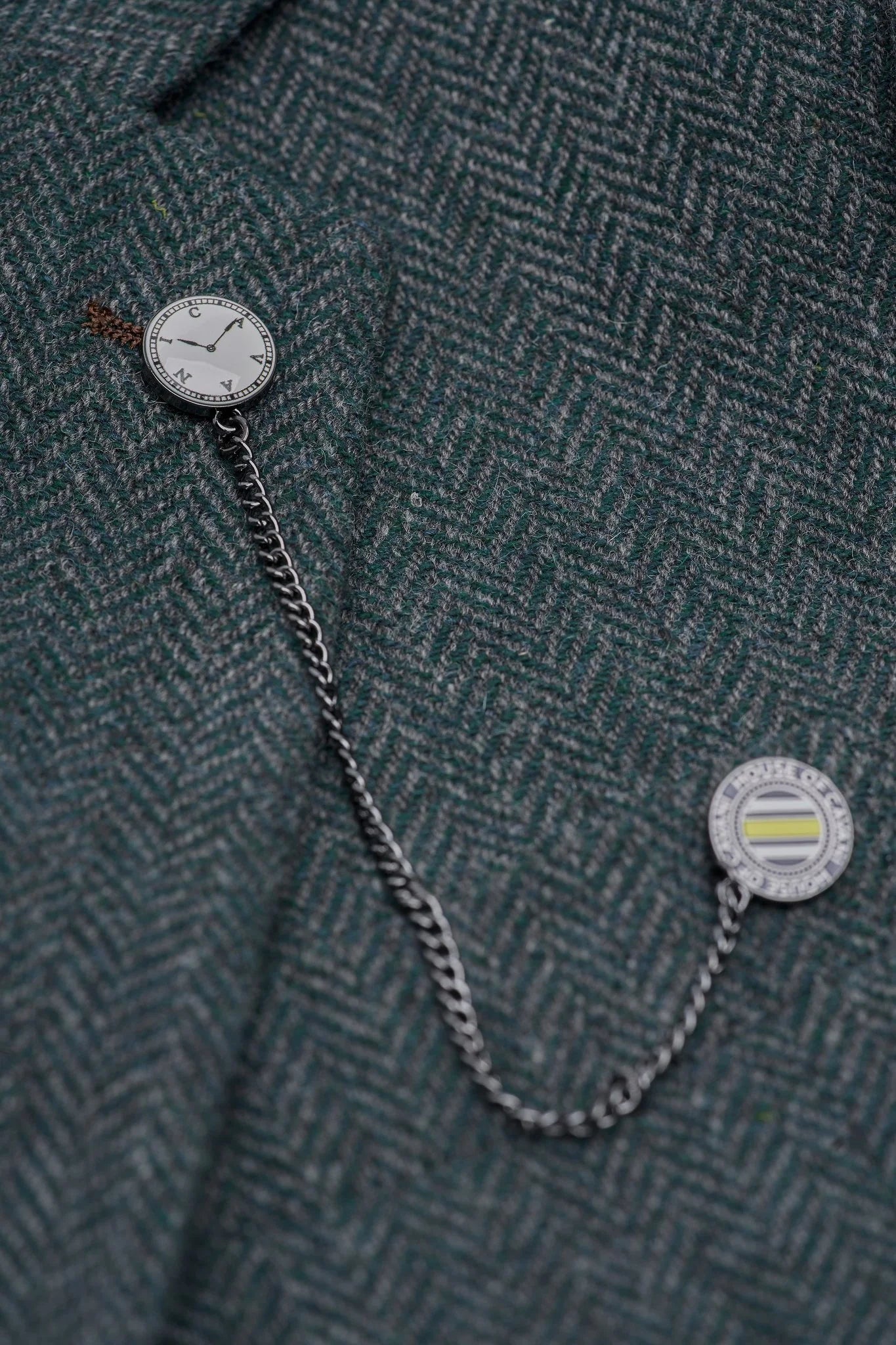 Thomas - Costum verde măsliniu din 3 piese din amestec de lână și tweed