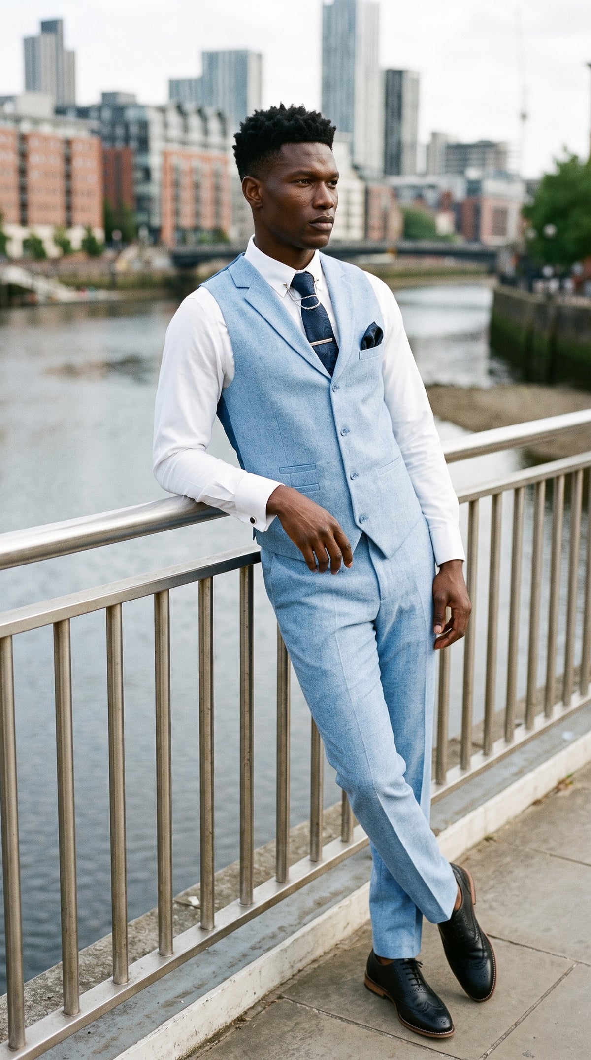 Look #339 styled with TP-12 - Costum de vară bărbătesc, vestă, pantaloni, in, formal, albastru regal, nuntă
