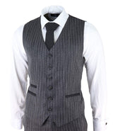 Men's Grey Pinstripe Herringbone Tweed 3 Piece Suit