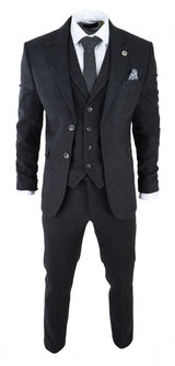 Men's Black Glen Check 3 Piece Suit