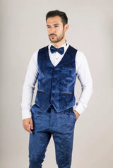 AK-27 Men's Blue 3-Piece Velvet Wedding Tuxedo with Black Satin Lapels