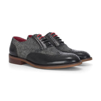 Albert - Pantofi brogue bărbătești din piele neagră cu detalii din tweed