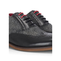 Albert - Pantofi brogue bărbătești din piele neagră cu detalii din tweed