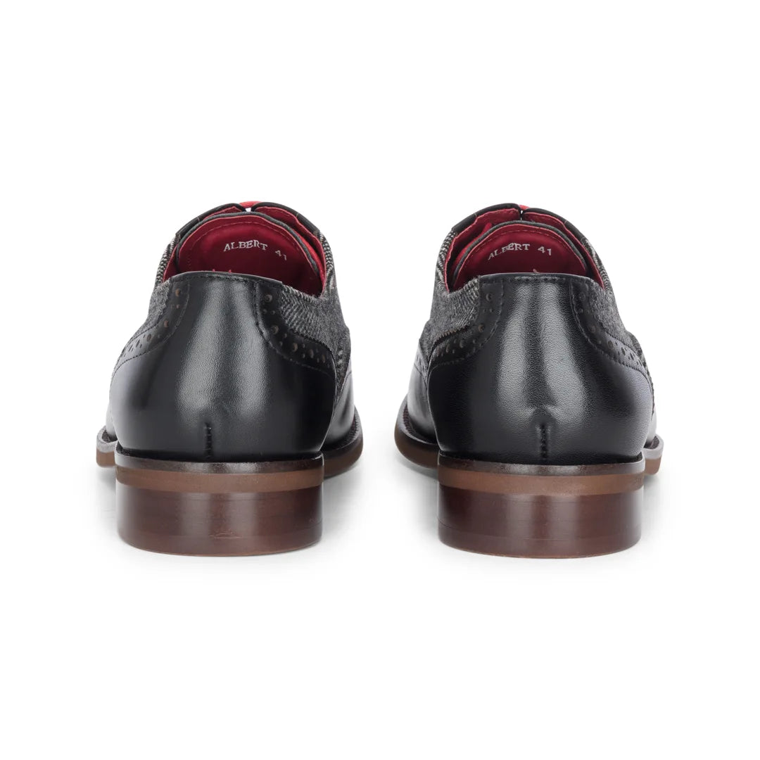 Albert - Pantofi brogue bărbătești din piele neagră cu detalii din tweed