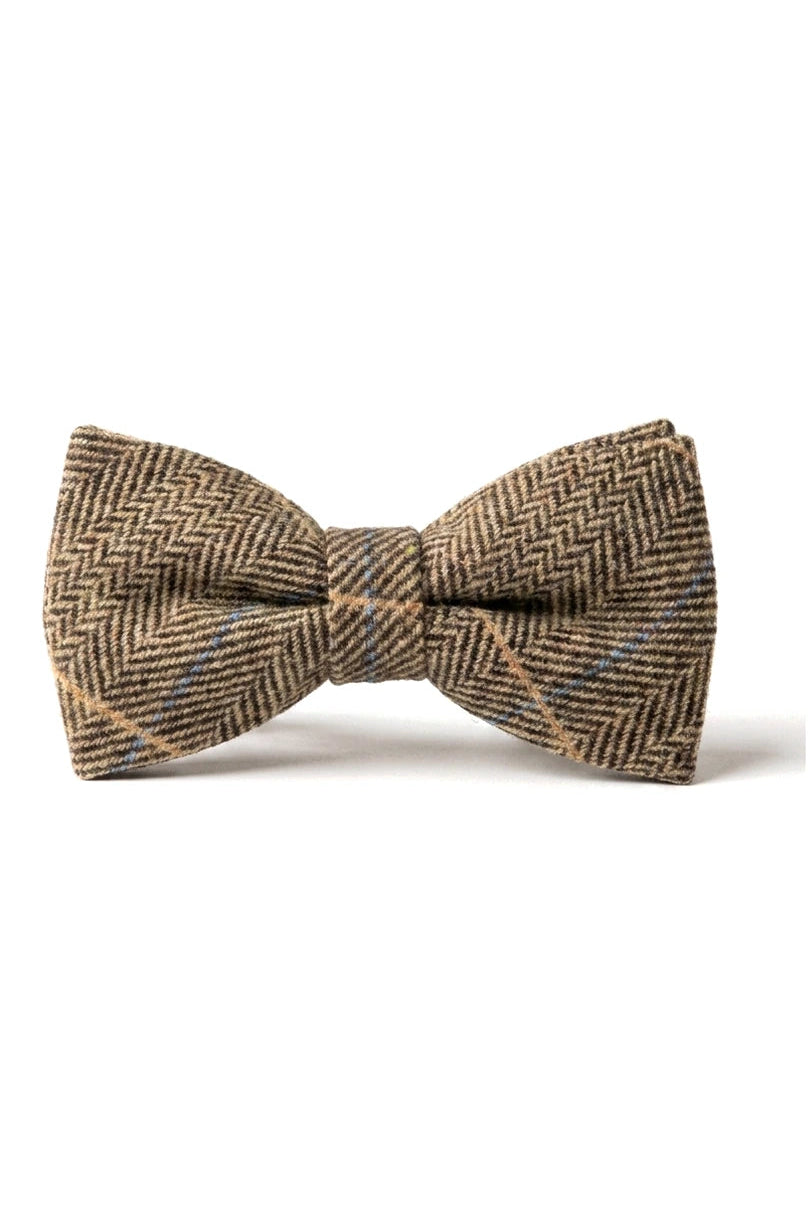 Albert - Papion bărbătesc maro cu model herringbone în carouri din tweed