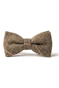 Albert - Papion bărbătesc maro cu model herringbone în carouri din tweed